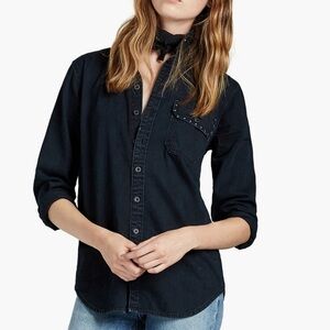 Lucky Brand Deep Indigo Studded Boyfriend Shirt